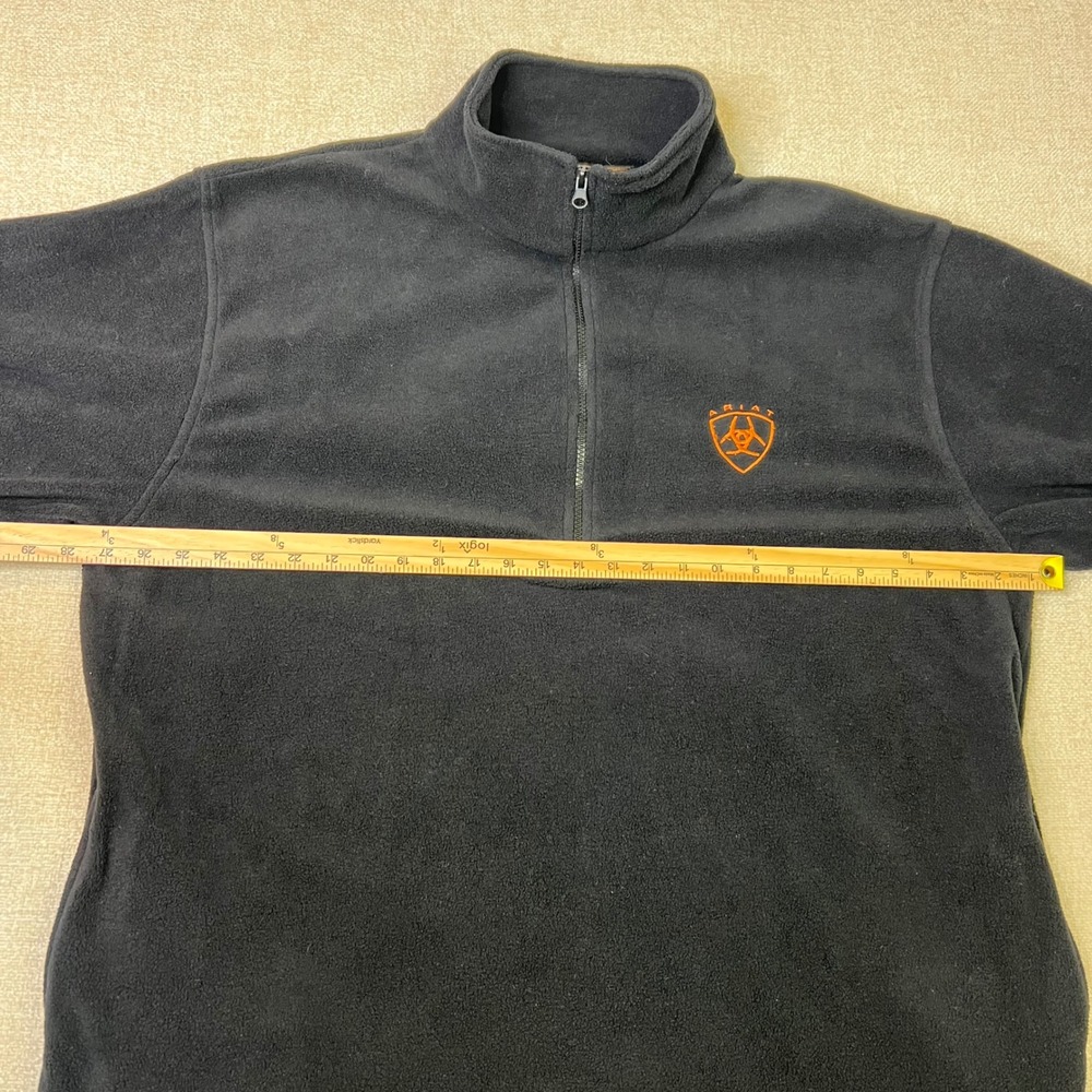 Ariat Mens XXL Black Fleece Quarter Zip Pullover Jacket Orange Logo Mock Neck - Picture 7 of 9